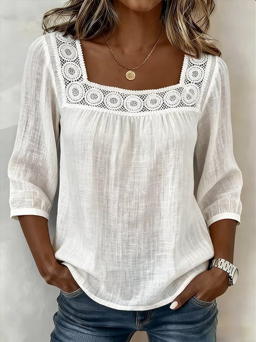 Myzaria - Damesblouse met vierkante halslijn en elegante kant
