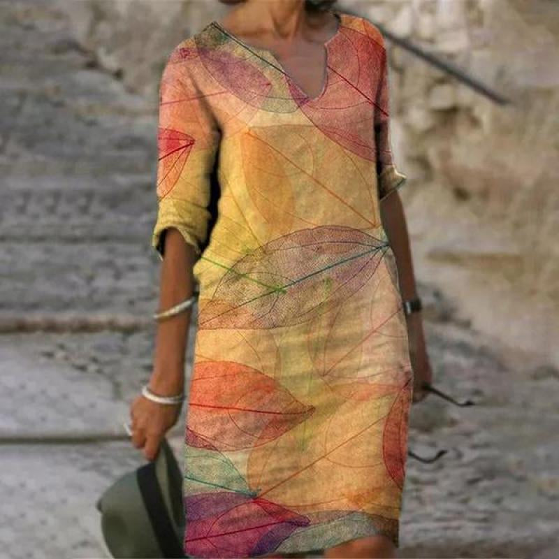Jacqueline - Lente V-hals Drie-Kwart Mouwen Jurk