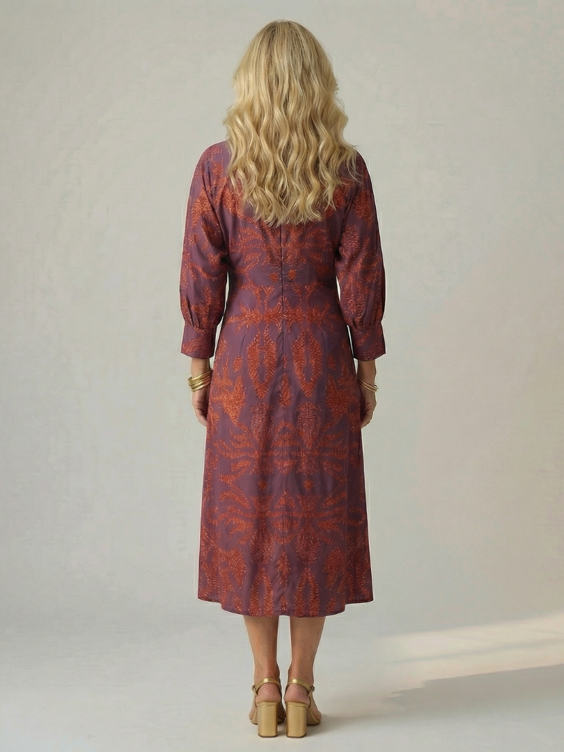 Falune - Midi jurk voor dames met een elegante strakke taille en print