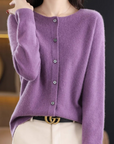 Elyse - 100% Pure Merino Wol Dames O-hals Cardigan Kasjmier Trui