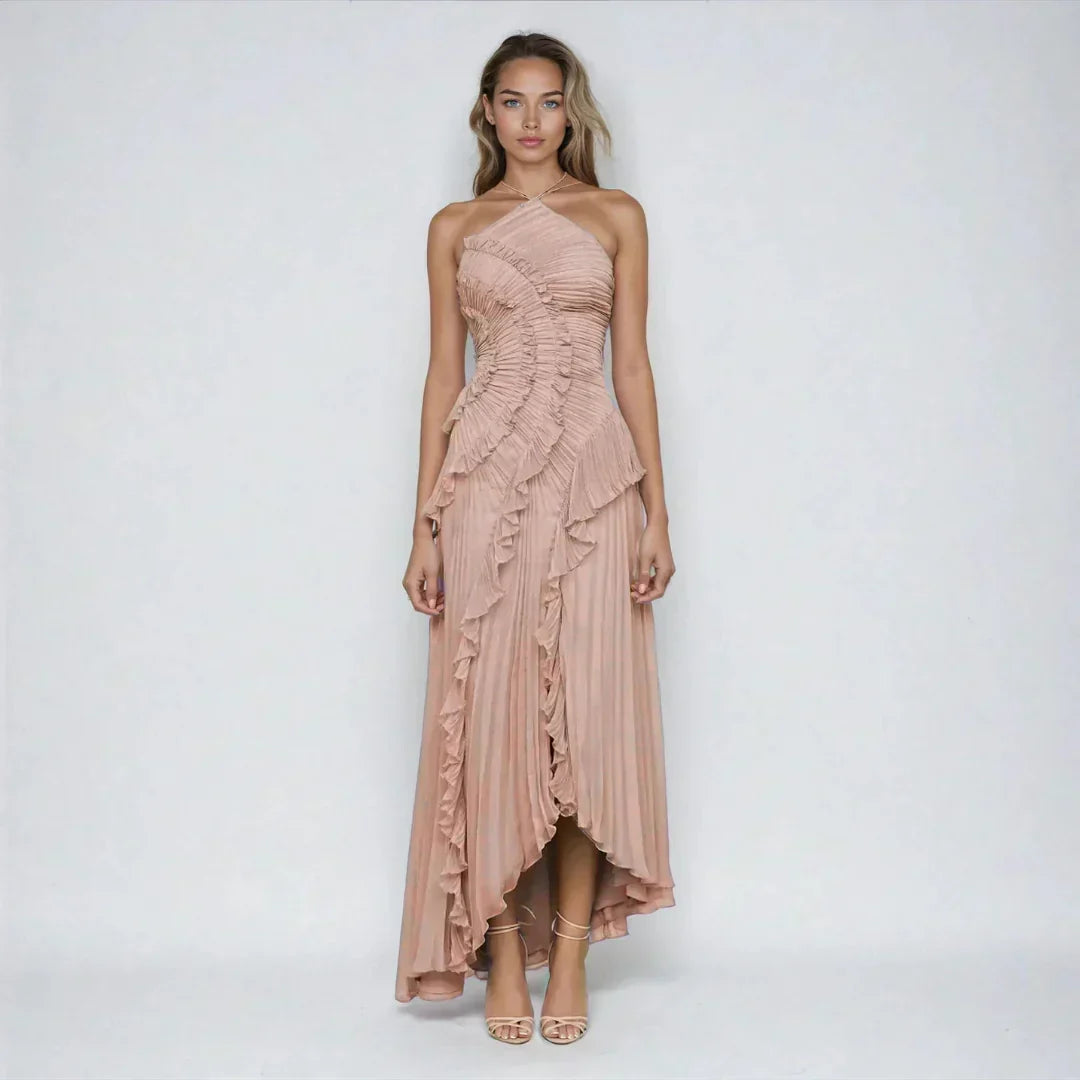 Bravielle - Lange plissé jurk voor dames met elegante asymmetrische volants