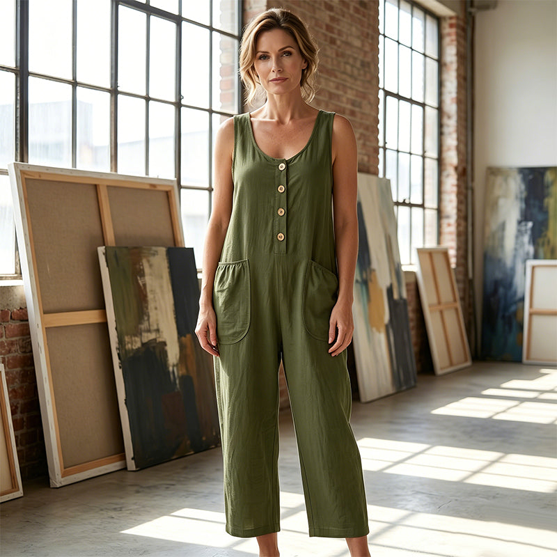 Beloria - Dames jumpsuit zonder mouwen met wijde benen en zakken