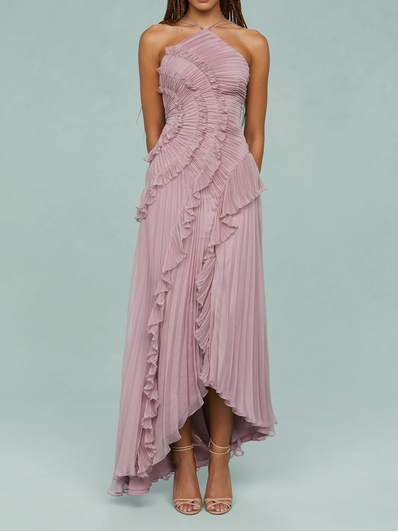 Bravielle - Lange plissé jurk voor dames met elegante asymmetrische volants