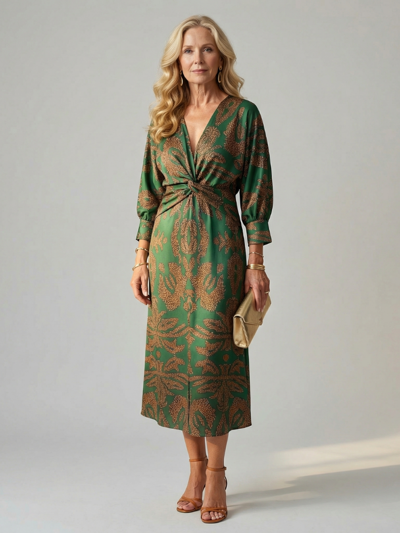 Falune - Midi jurk voor dames met een elegante strakke taille en print