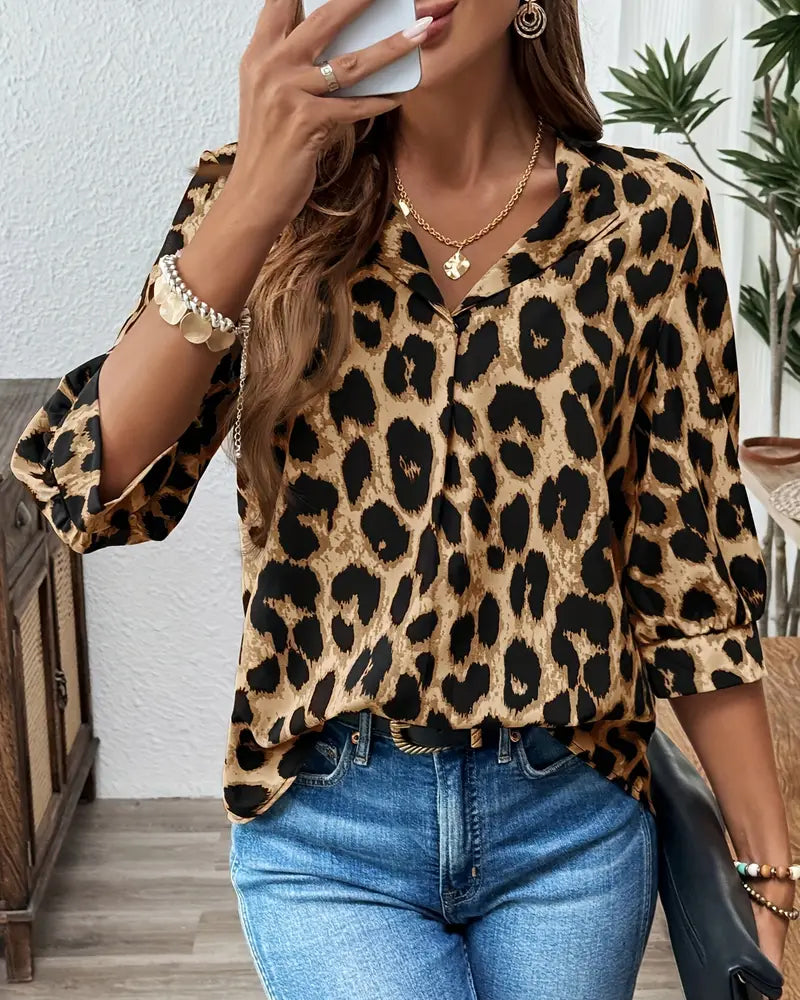 Astoria - Blouse met Halve Mouwen in Luipaardprint Groot