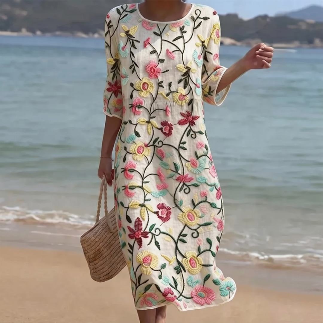 Elyrae - Midi-jurk voor dames met geborduurde bloemen in meerdere kleuren