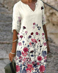 Jacqueline - Lente V-hals Drie-Kwart Mouwen Jurk