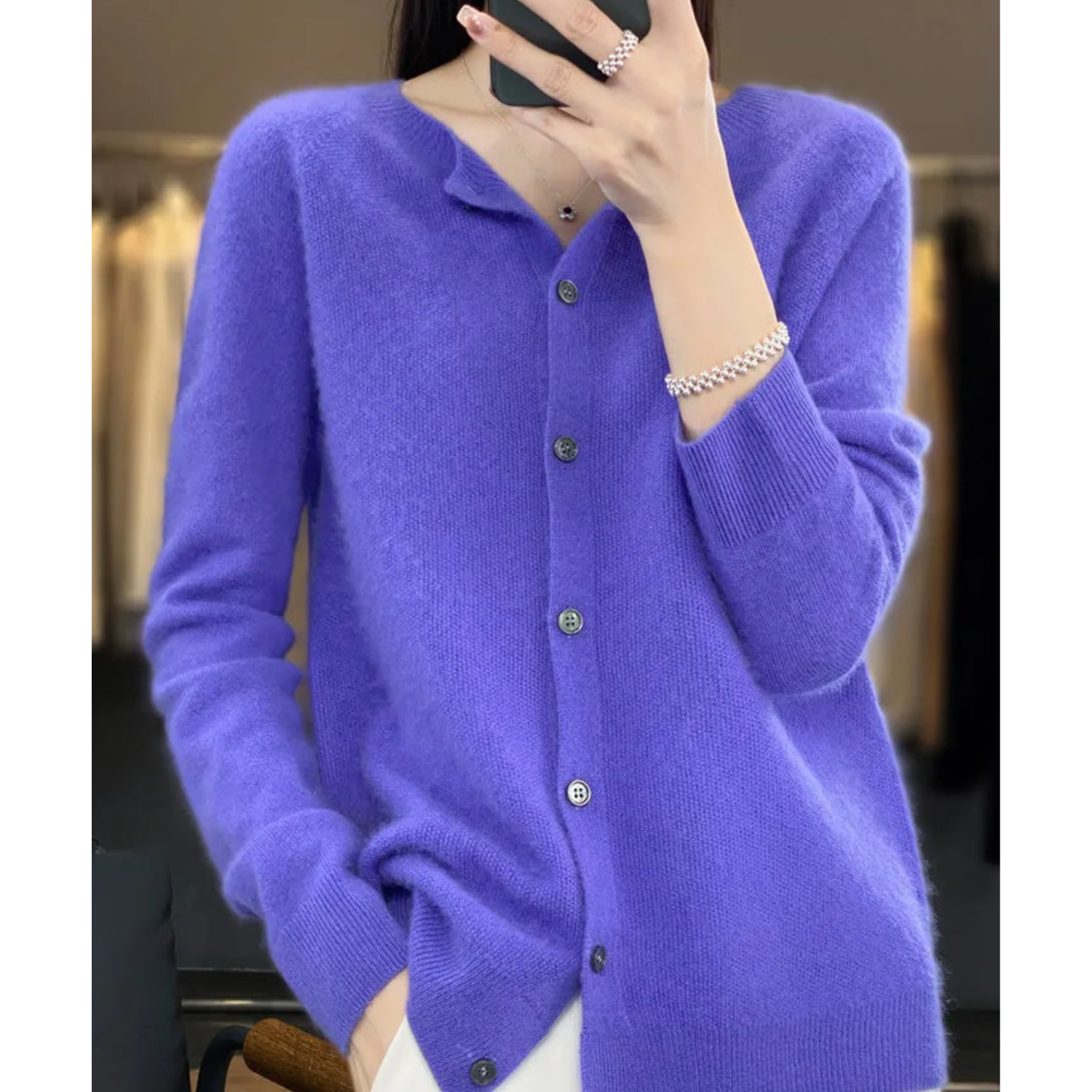 Elyse - 100% Pure Merino Wol Dames O-hals Cardigan Kasjmier Trui