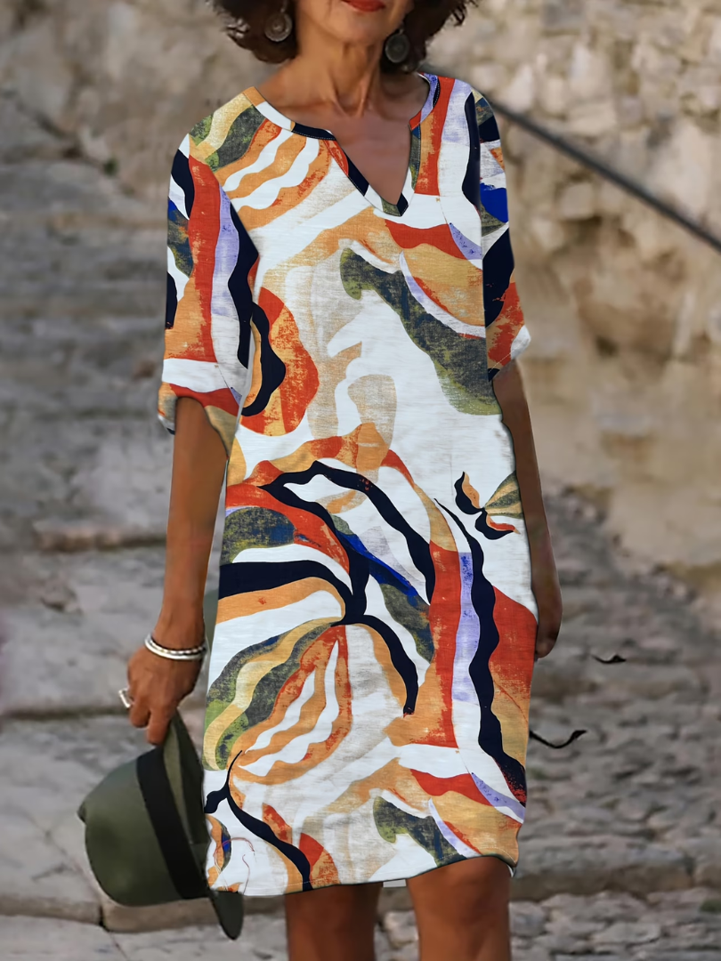 Cavessa - Lichte zomerjurk voor vrouwen met abstracte print