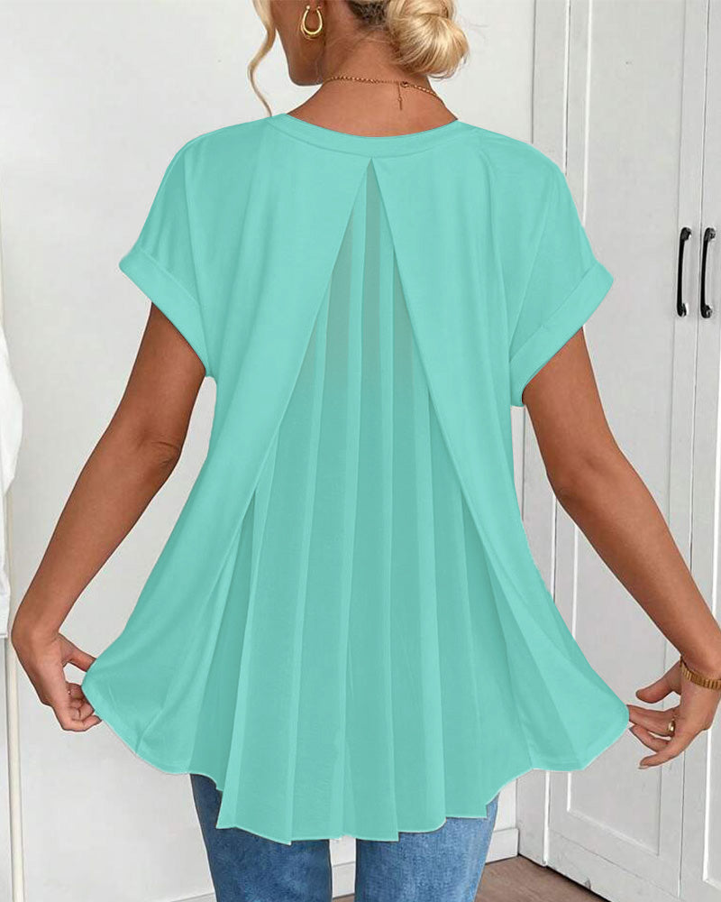 Estella - T-shirt met korte mouwen effen kleur patchwork