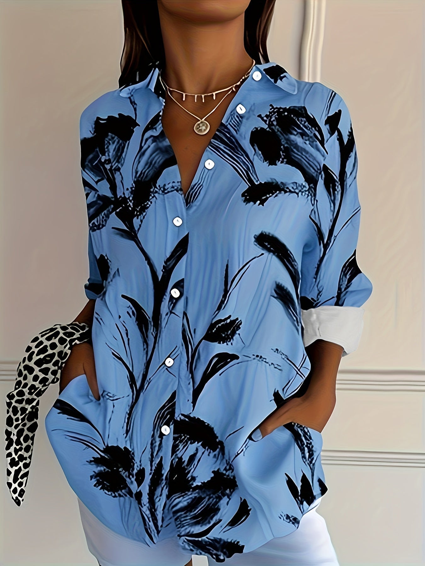 Selavynne - Bloemenprint Blouse met Lange Mouwen