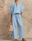 Calyndra - Dames tweedelig ensemble met rits-top en brede broek