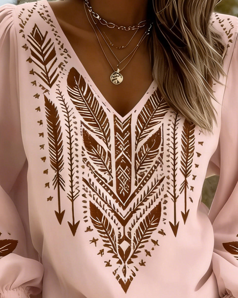 Ixavelle - Dames boheemse blouse met V-hals en pofmouwen