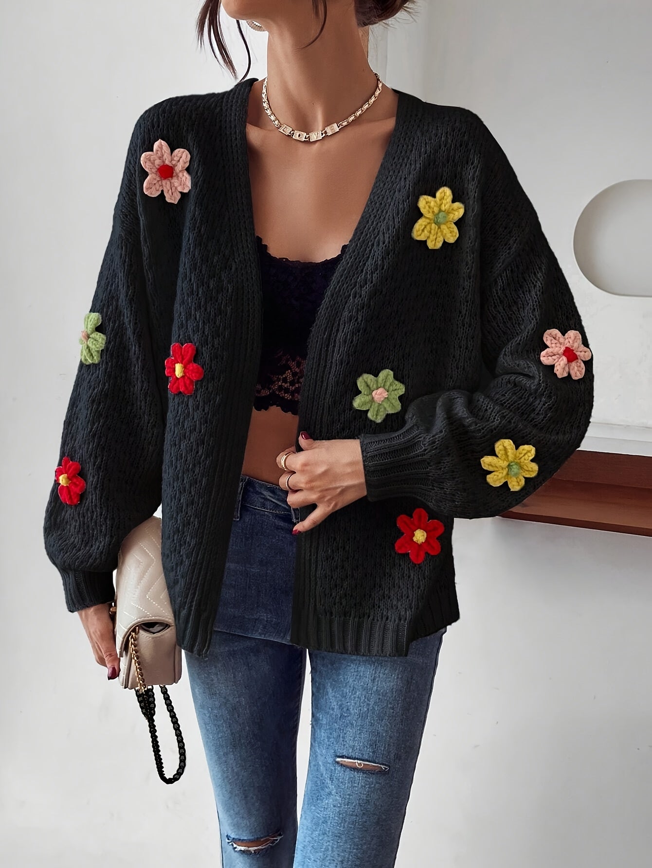 Risette - Gebreid gebloemd vest