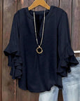 Horiana - Blouse voor vrouwen in grote maten met volantmouwen en V-hals