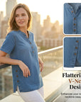 Kynessa - Lichte denim tuniek voor dames met korte mouwen en V-hals