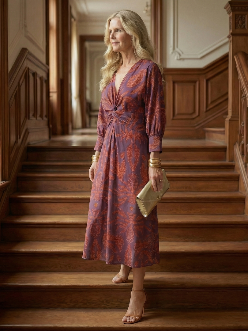 Falune - Midi jurk voor dames met een elegante strakke taille en print