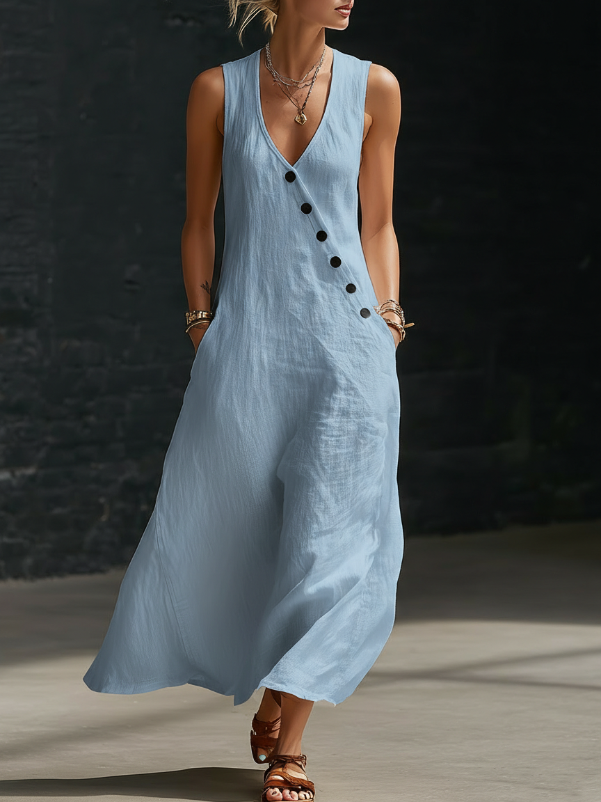 Fazira - Maxi Jurk Dames Met Knopen Vloeiende Snit Comfortabele Dagelijkse Wear