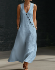 Fazira - Maxi Jurk Dames Met Knopen Vloeiende Snit Comfortabele Dagelijkse Wear