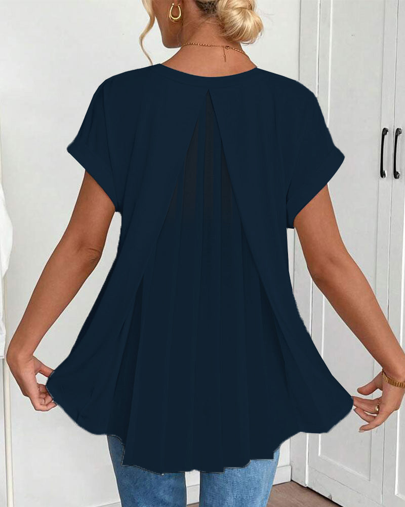 Estella - T-shirt met korte mouwen effen kleur patchwork