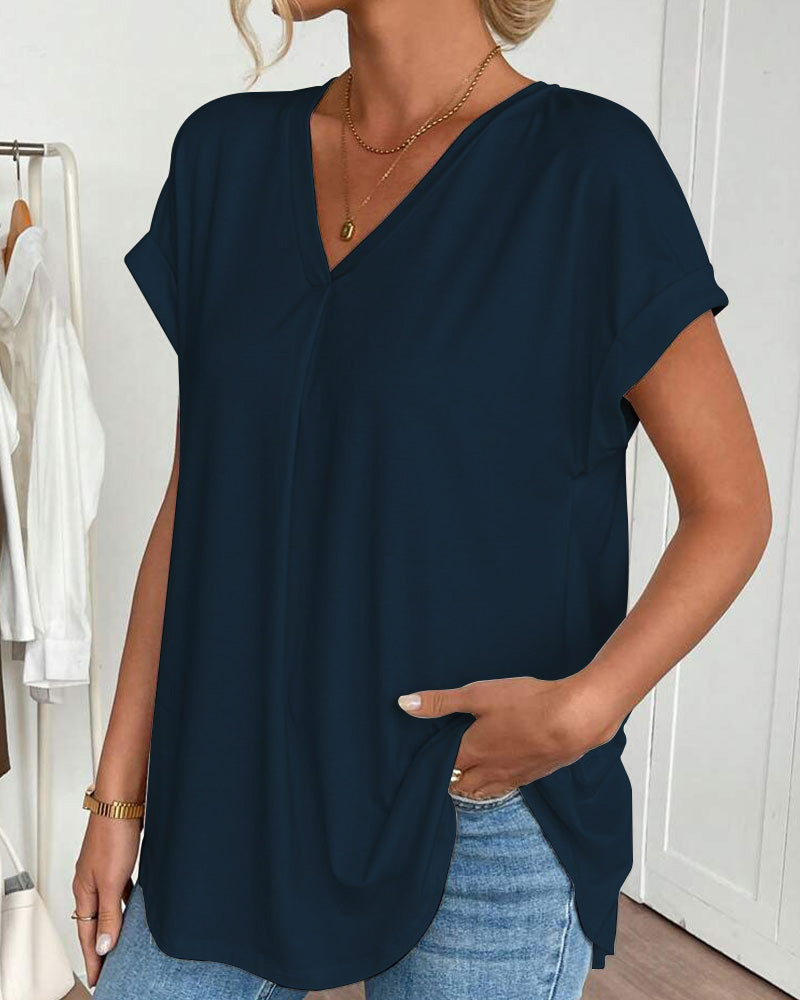 Estella - T-shirt met korte mouwen effen kleur patchwork