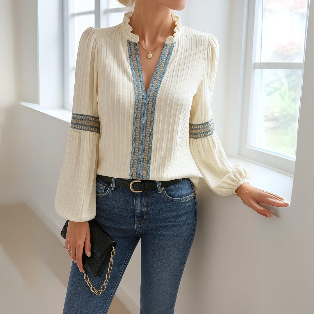 Mirabel - Kanten blouse met V-hals