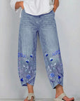 Fiorixa - Dames denim broek met borduurwerk in casual rechte snit