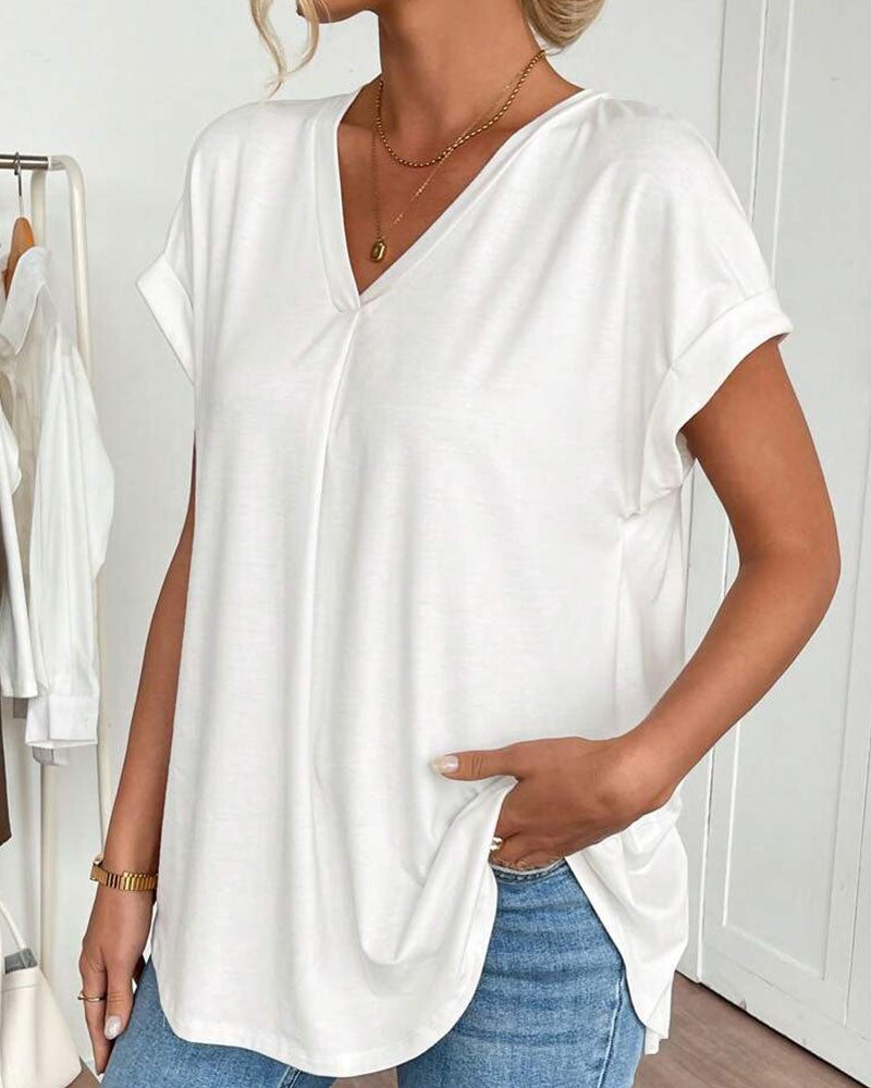 Estella - T-shirt met korte mouwen effen kleur patchwork