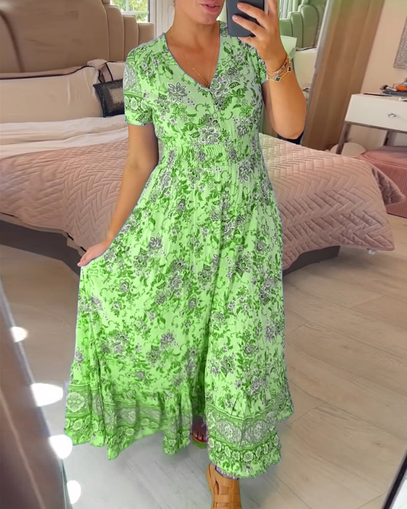 Denise - Maxi Bloemenjurk met V-Hals