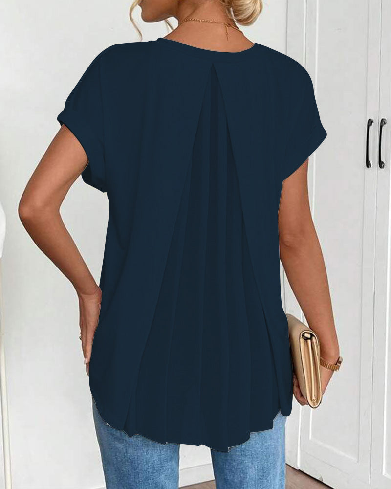 Estella - T-shirt met korte mouwen effen kleur patchwork