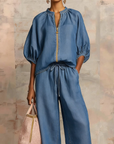 Calyndra - Dames tweedelig ensemble met rits-top en brede broek