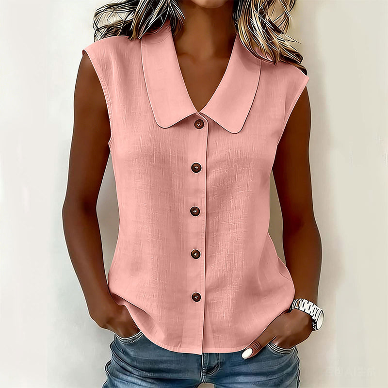 Dovirelle - Mouwloze blouse voor dames met V-hals en elegante knopen