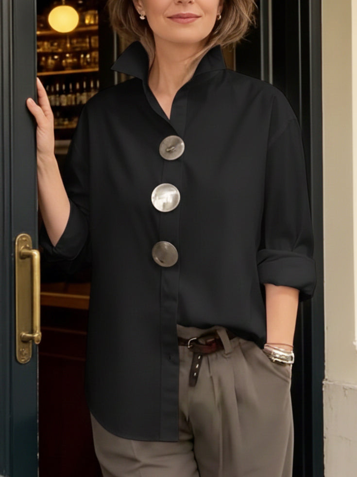 Kaeloria - Elegante Blouse van Katoen en Linnen met Metalen Knopen