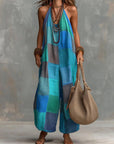 Izzorae - Dames patchwork jumpsuit ruime katoen linnen zomer strand