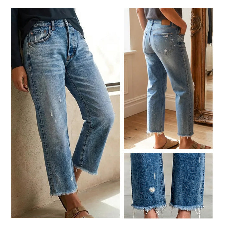 Cazira - Dames Jeans Rechstreeks Cropped Denim Moderne Comfort