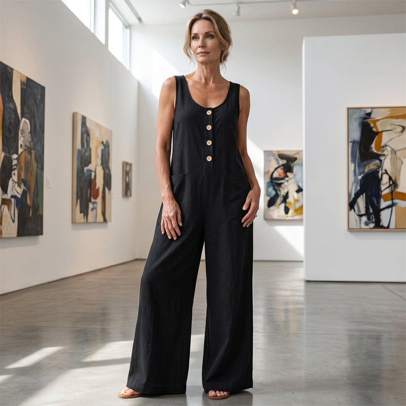 Beloria - Dames jumpsuit zonder mouwen met wijde benen en zakken