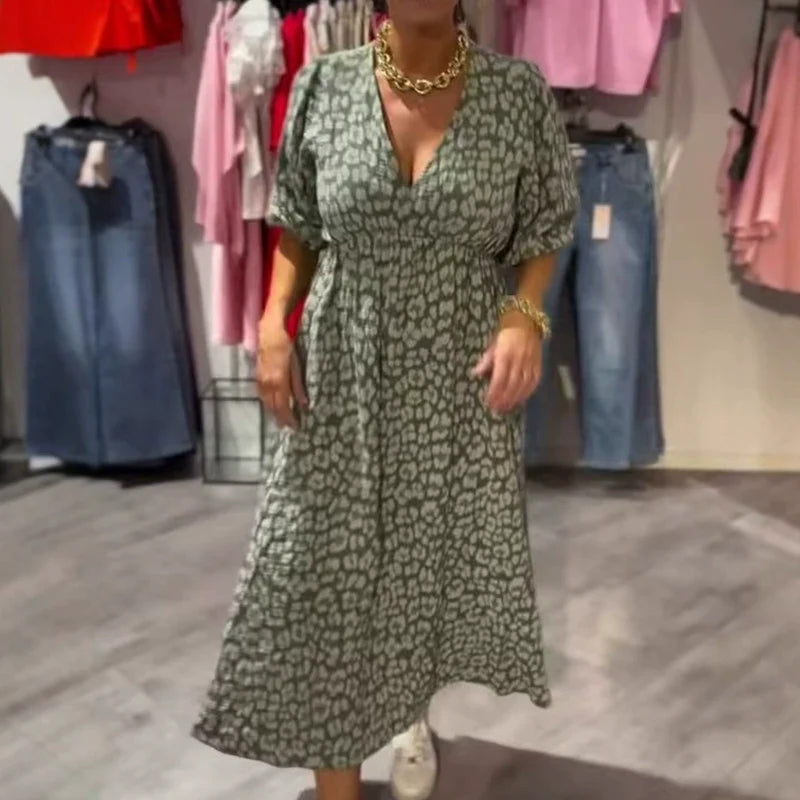 Cenovia - Vrouwelijke Geprinte Jurk met Elegante V-hals