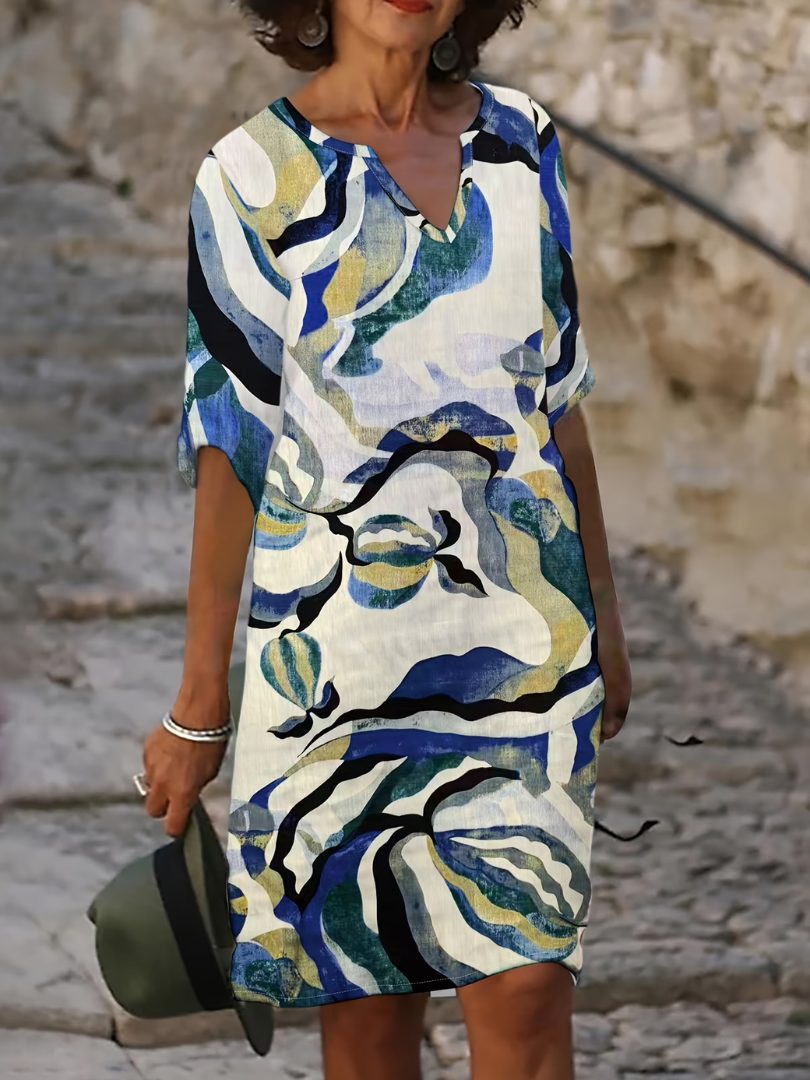 Cavessa - Lichte zomerjurk voor vrouwen met abstracte print