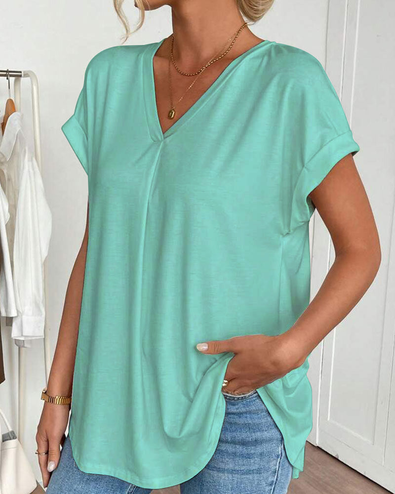 Estella - T-shirt met korte mouwen effen kleur patchwork