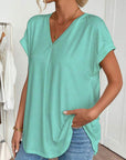 Estella - T-shirt met korte mouwen effen kleur patchwork