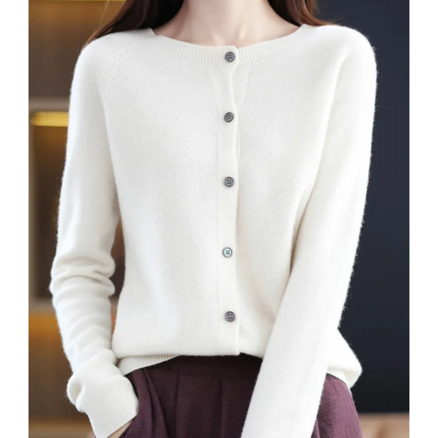 Elyse - 100% Pure Merino Wol Dames O-hals Cardigan Kasjmier Trui