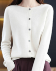 Elyse - 100% Pure Merino Wol Dames O-hals Cardigan Kasjmier Trui