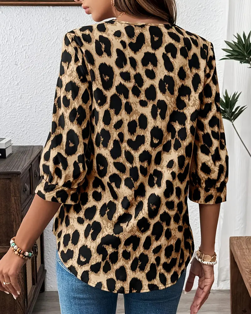 Astoria - Blouse met Halve Mouwen in Luipaardprint Groot