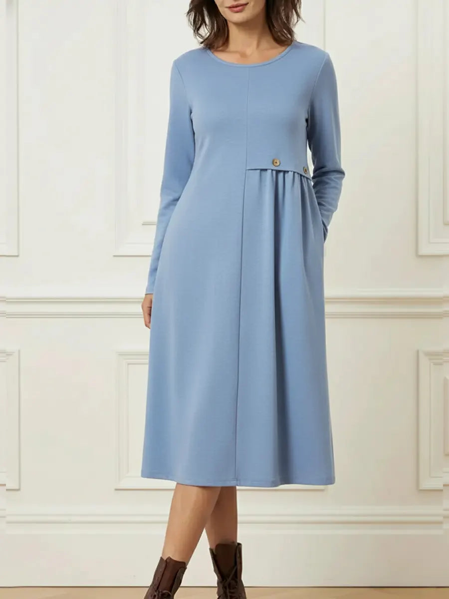Helisavelle - Midi Jurk van Katoen met Lange Mouwen in Casual Stijl