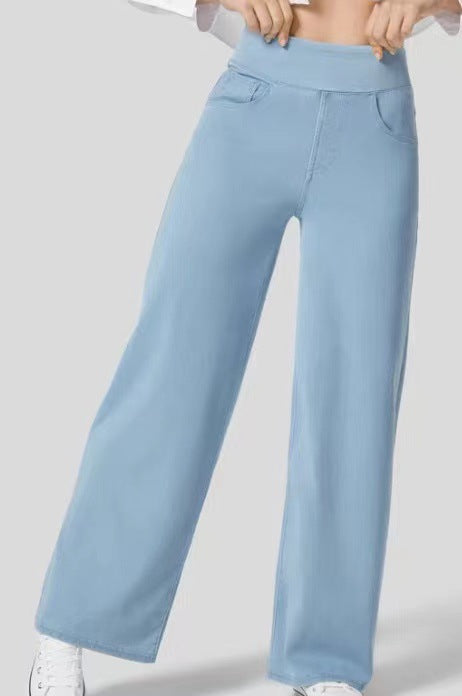 Ruvessa - Dames jeans met hoge taille brede pijpen zeer rekbaar moderne snit