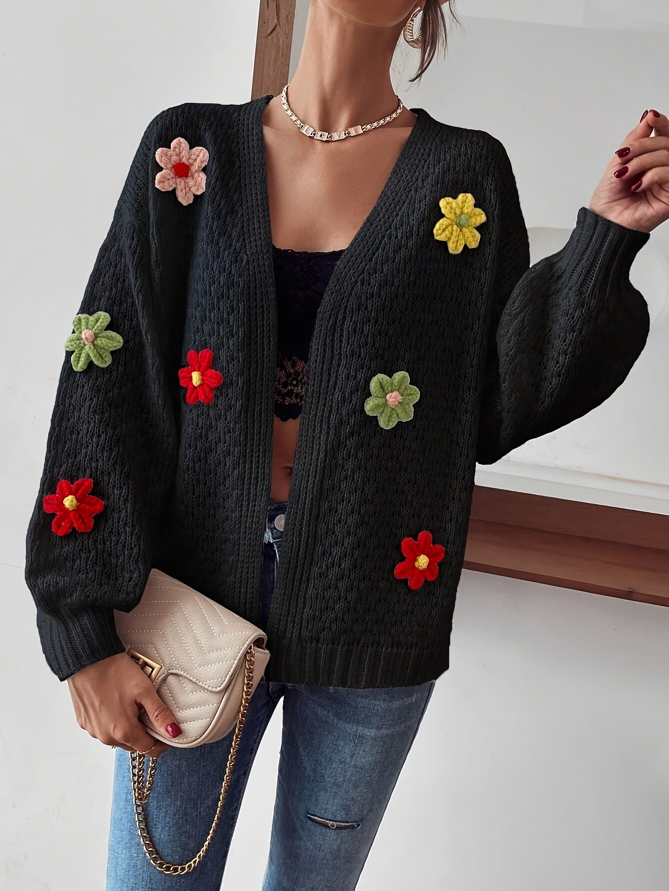 Risette - Gebreid gebloemd vest