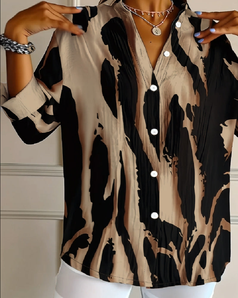 Telyra - Blouse Met Hoge Kraag Irregulier Print