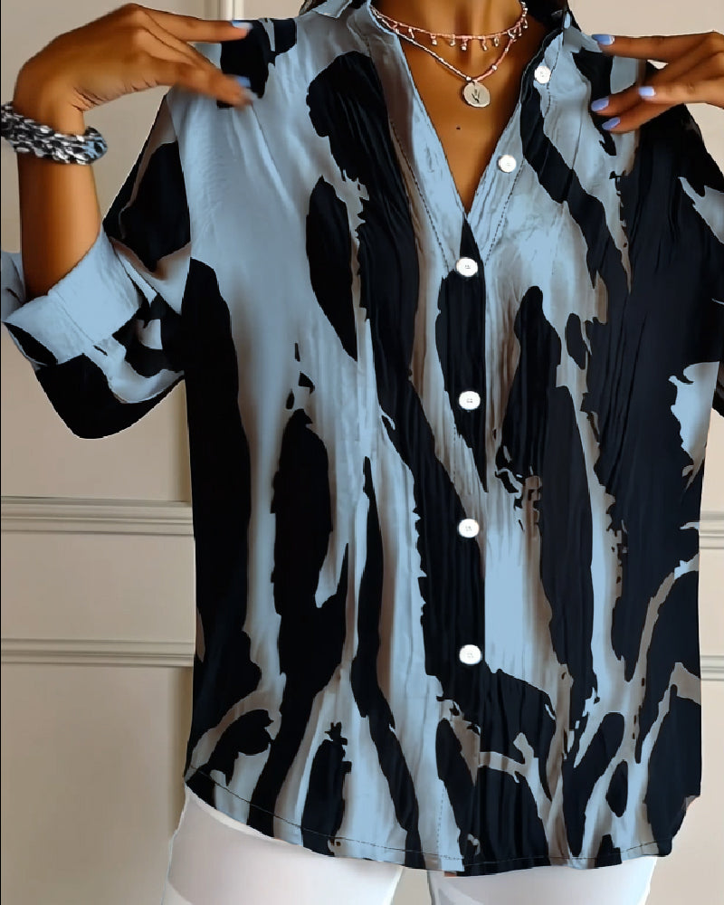 Telyra - Blouse Met Hoge Kraag Irregulier Print