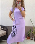 Delara - Letter Print Jurk met Ronde Hals