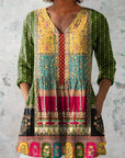 Ophalyn - Lange dames tuniek met grafische strepen en V-hals